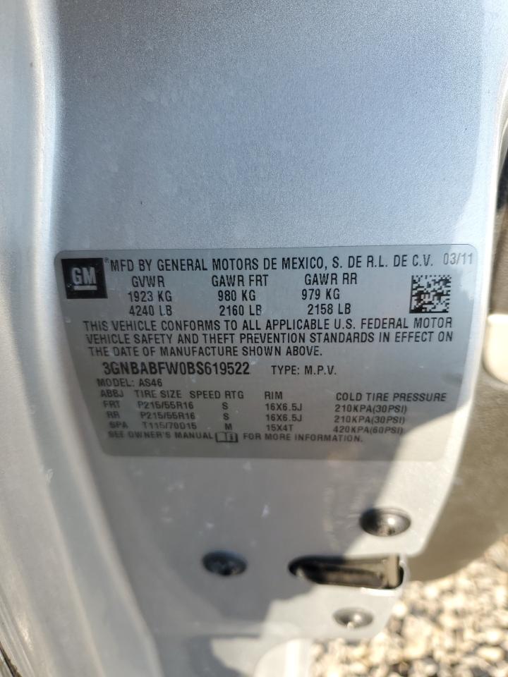 2011 Chevrolet HHR VIN 3GNBABFW0BS619522 Copart auction photo, front end damage thumbnail 14
