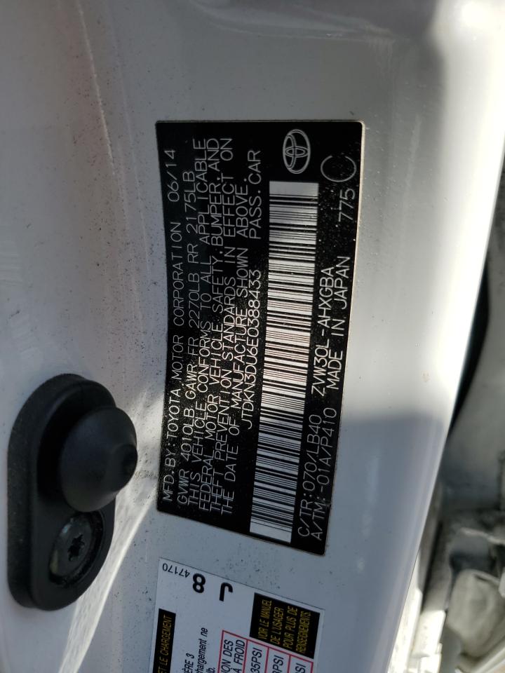 2014 Toyota Prius VIN JTDKN3DU6E0388433 Copart auction photo, front end / rear end damage thumbnail 15