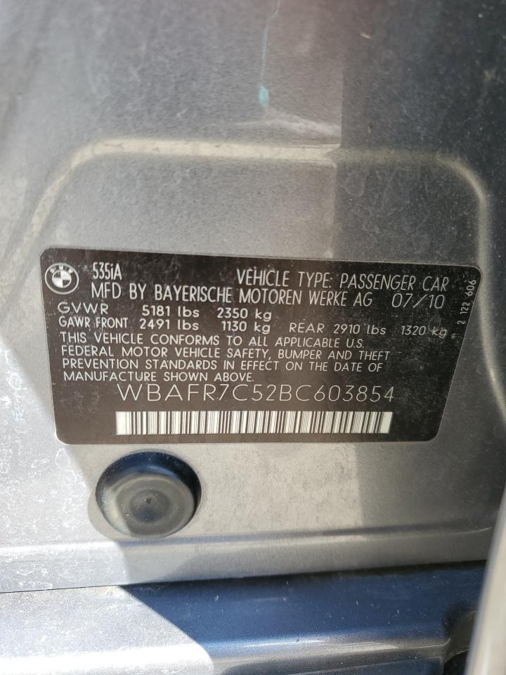 2011 BMW 5er VIN WBAFR7C52BC603854 Copart auction photo, rear end damage thumbnail 14