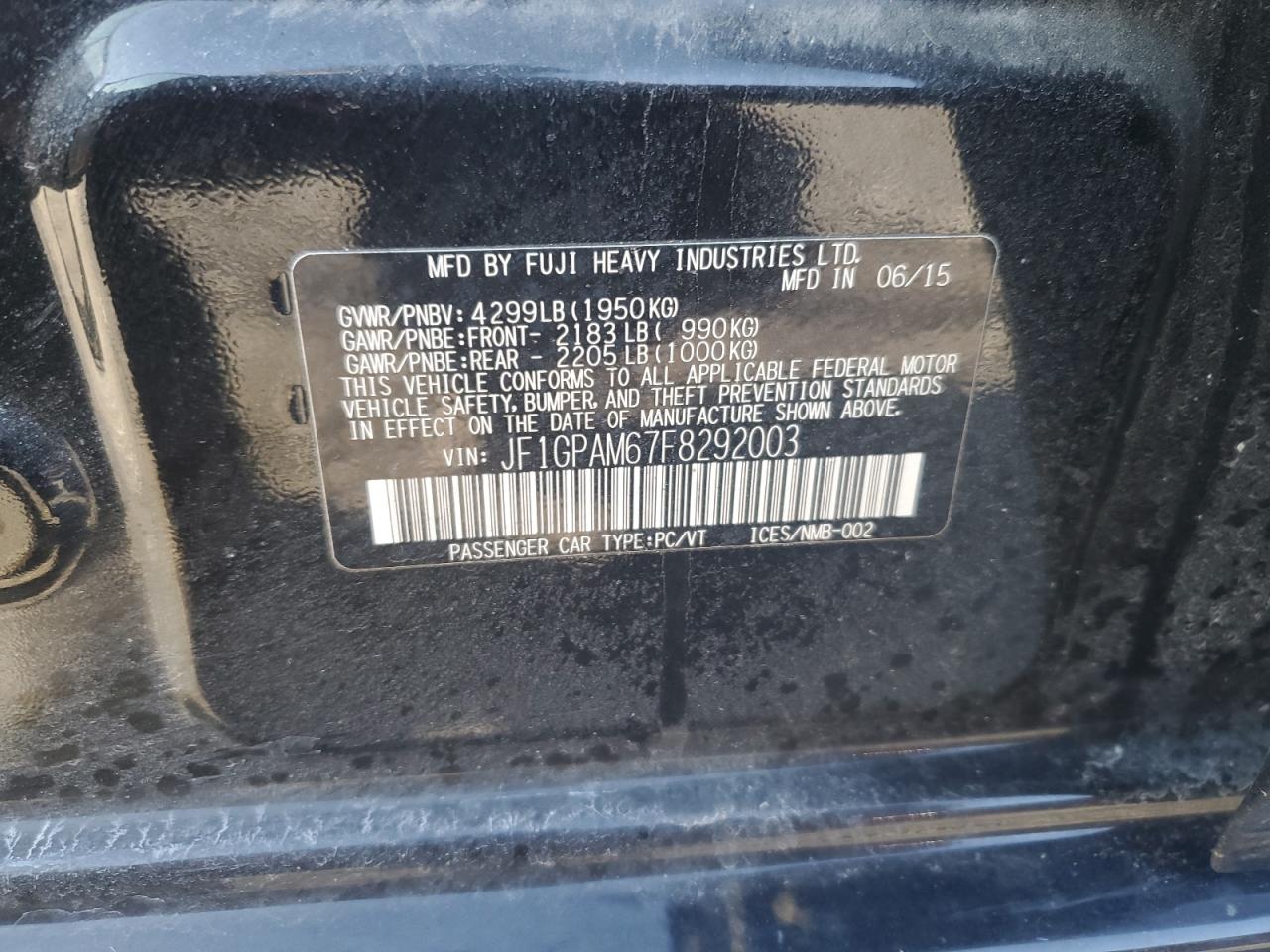 2015 Subaru Impreza VIN JF1GPAM67F8292003 Copart auction photo, minor dent/scratches damage thumbnail 12