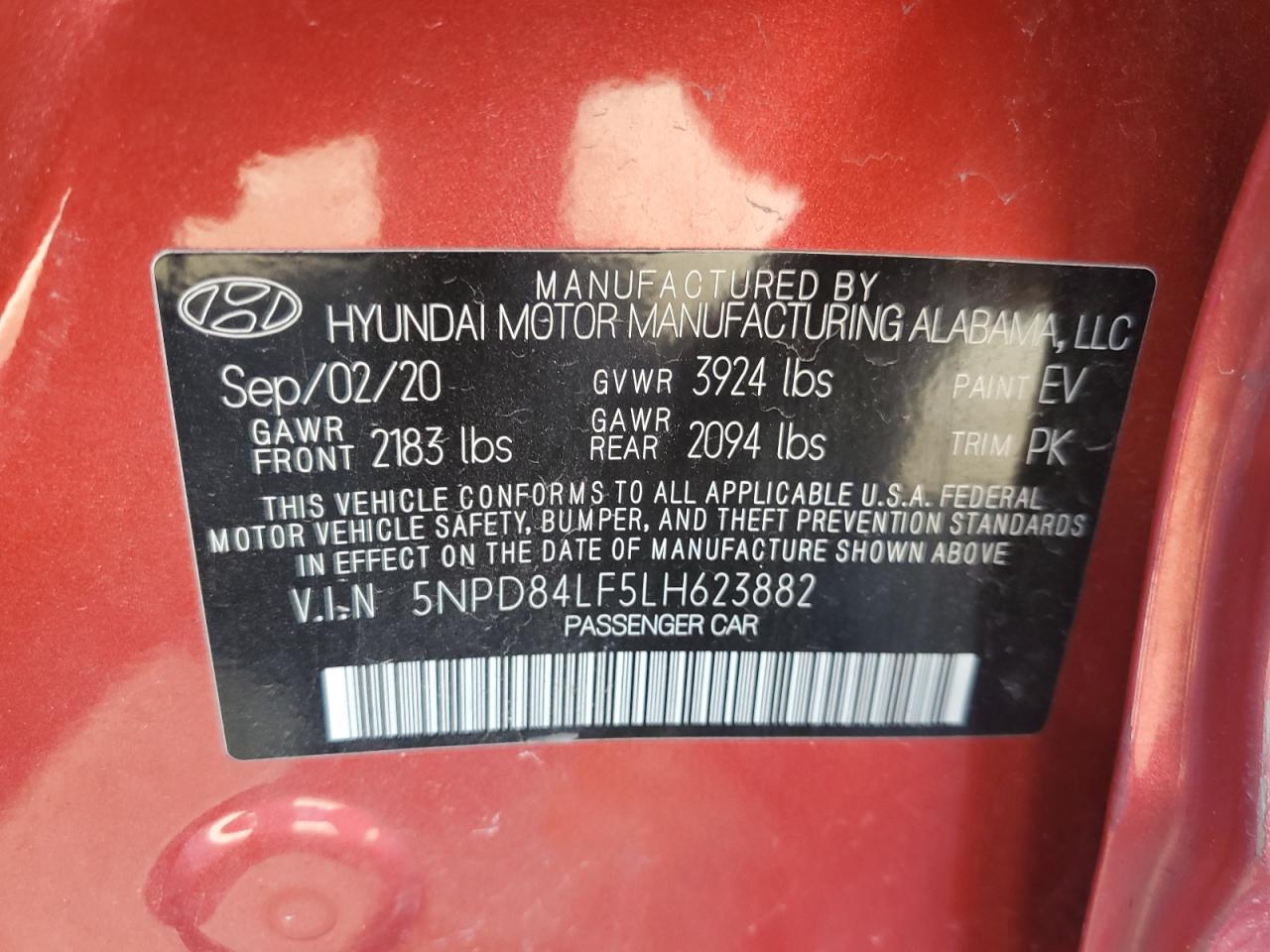 2020 Hyundai Elantra VIN 5NPD84LF5LH623882 Copart auction photo, side / minor dent/scratches damage thumbnail 12