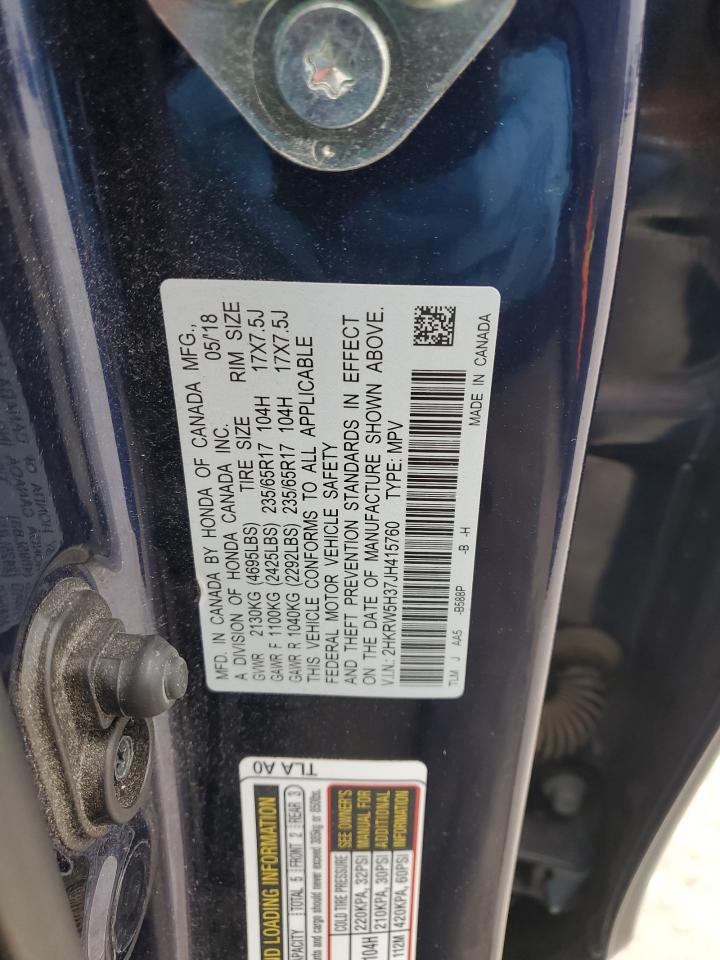 2018 Honda CR-V VIN 2HKRW5H37JH415760 Copart auction photo, side / rear end damage thumbnail 15