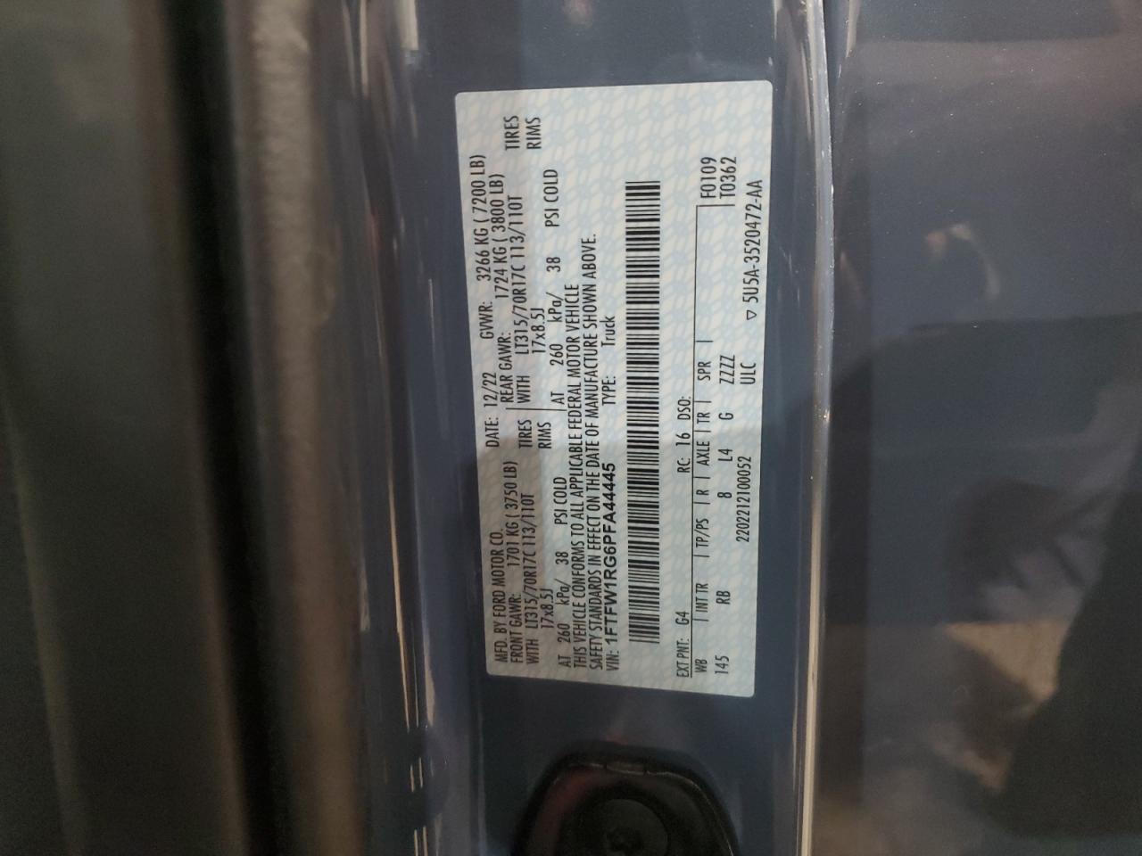2023 Ford F-150 VIN 1FTFW1RG6PFA44445 Copart auction photo, rollover damage thumbnail 13
