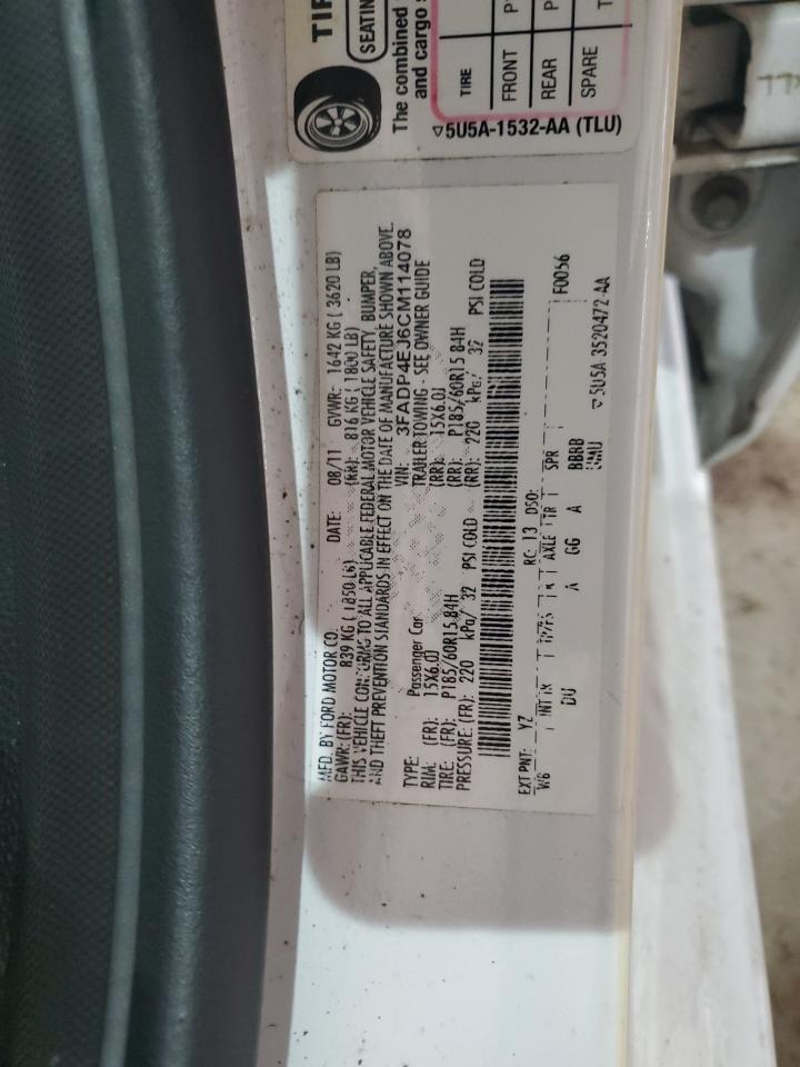2012 Ford Fiesta VIN 3FADP4EJ6CM114078 Copart auction photo, undercarriage / mechanical damage thumbnail 12