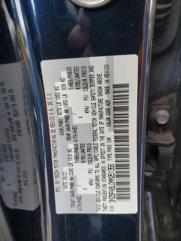 2021 Mazda 3 VIN 3MZBPABL0MM251358 Copart auction photo, front end / side damage thumbnail 14