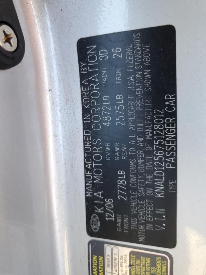 2007 KIA Amanti VIN KNALD125675128012 Copart auction photo, front end damage thumbnail 14