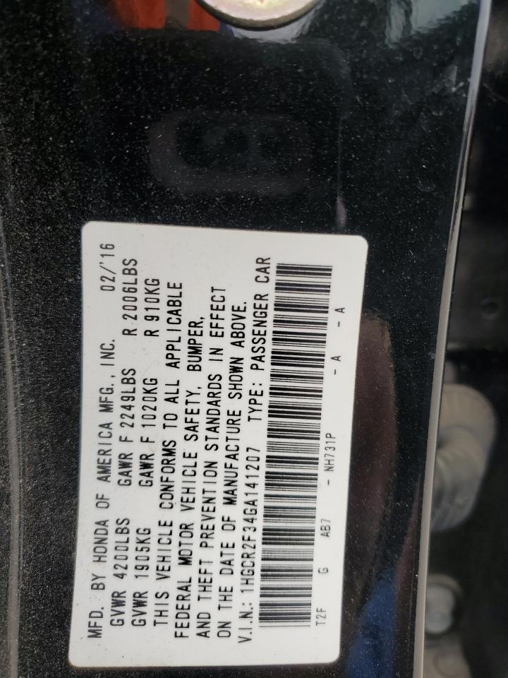 2016 Honda Accord VIN 1HGCR2F34GA141207 Copart auction photo, front end / minor dent/scratches damage thumbnail 14