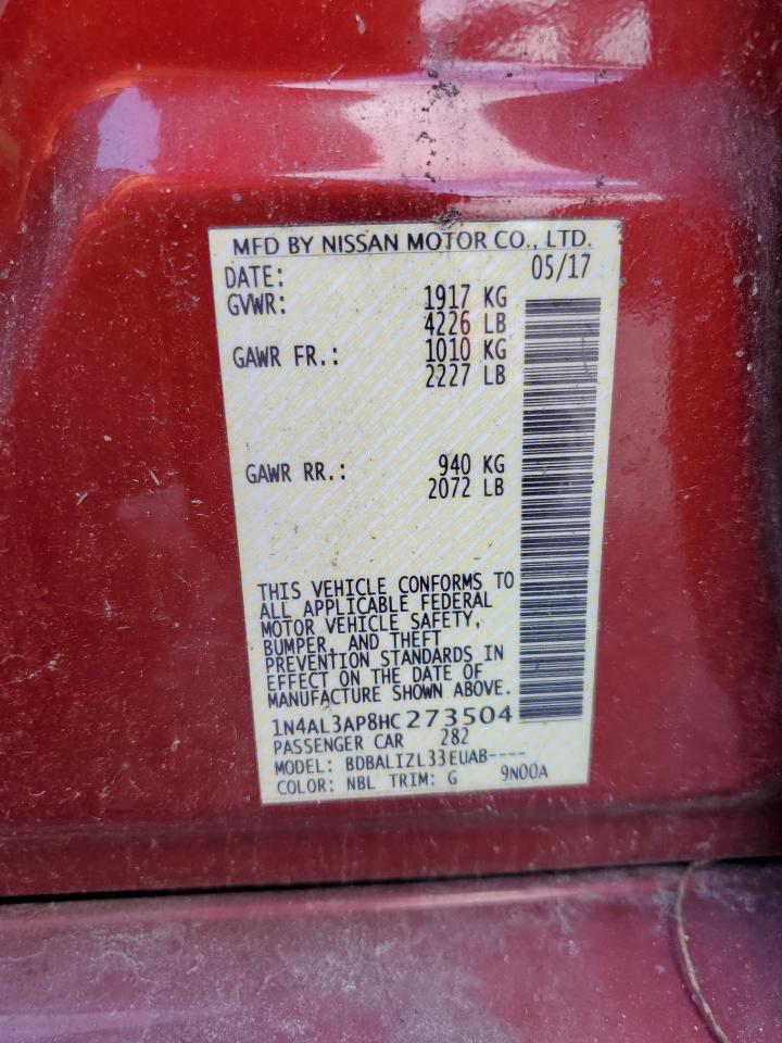 2017 Nissan Altima VIN 1N4AL3AP8HC273504 Copart auction photo, mechanical / rear end damage thumbnail 12