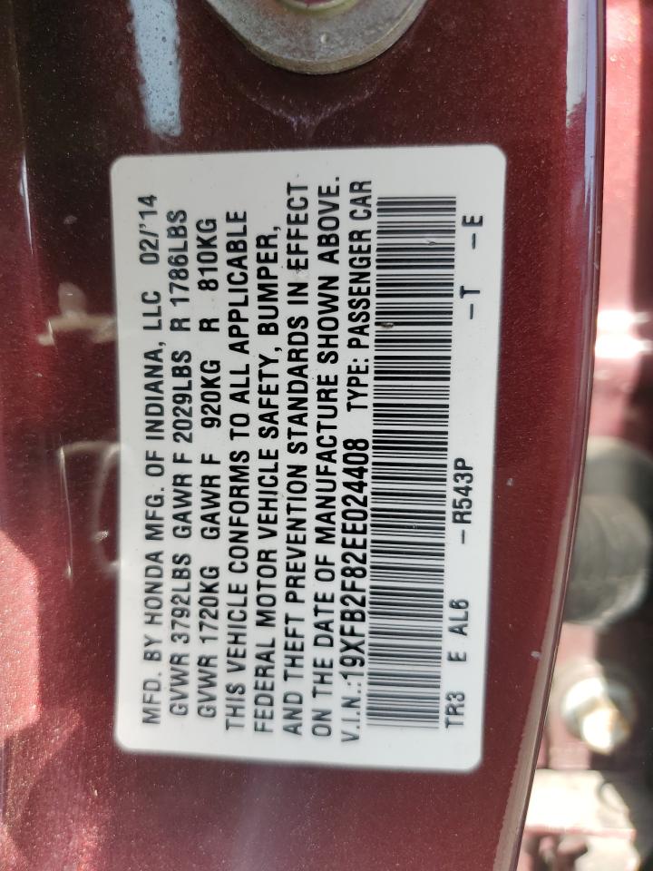 2014 Honda Civic VIN 19XFB2F82EE024408 Copart auction photo, all over damage thumbnail 14