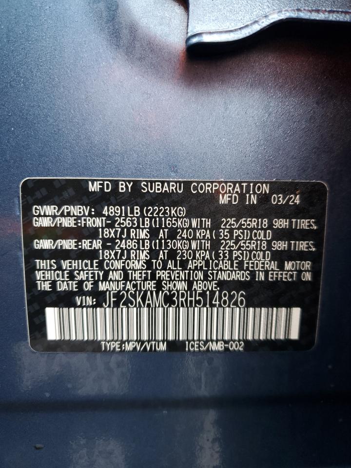 2024 Subaru Forester VIN JF2SKAMC3RH514826 Copart auction photo, front end damage thumbnail 15