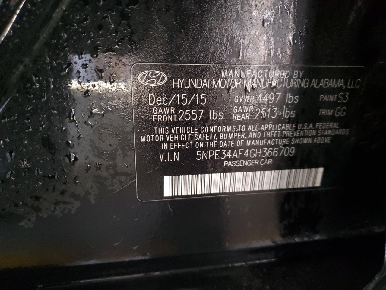 2016 Hyundai Sonata VIN 5NPE34AF4GH366709 Copart auction photo, front end damage thumbnail 14
