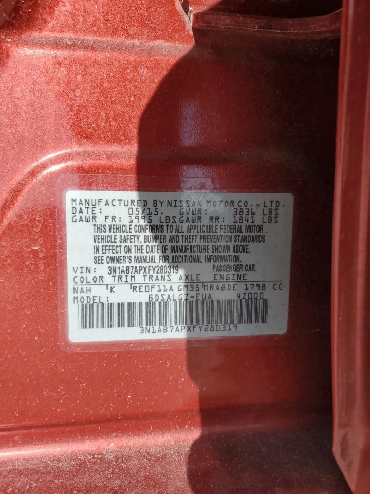 2015 Nissan Sentra VIN 3N1AB7APXFY280319 Copart auction photo, water/flood damage thumbnail 13