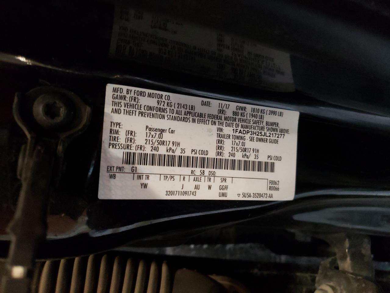 2018 Ford Focus VIN 1FADP3H25JL217277 Copart auction photo, front end / side damage thumbnail 12
