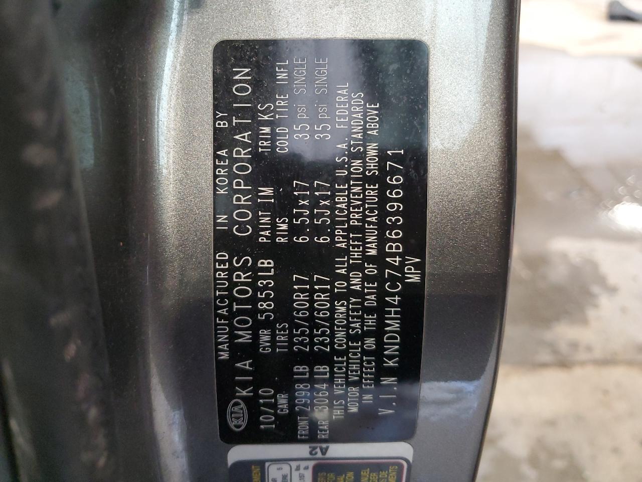 2011 KIA Sedona VIN KNDMH4C74B6396671 Copart auction photo, all over damage thumbnail 13
