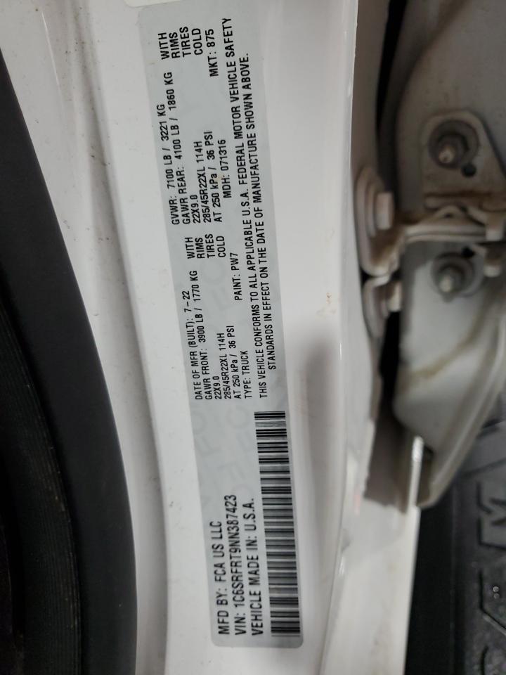 2022 RAM 1500 VIN 1C6SRFRT9NN387423 Copart auction photo, front end / side damage thumbnail 13