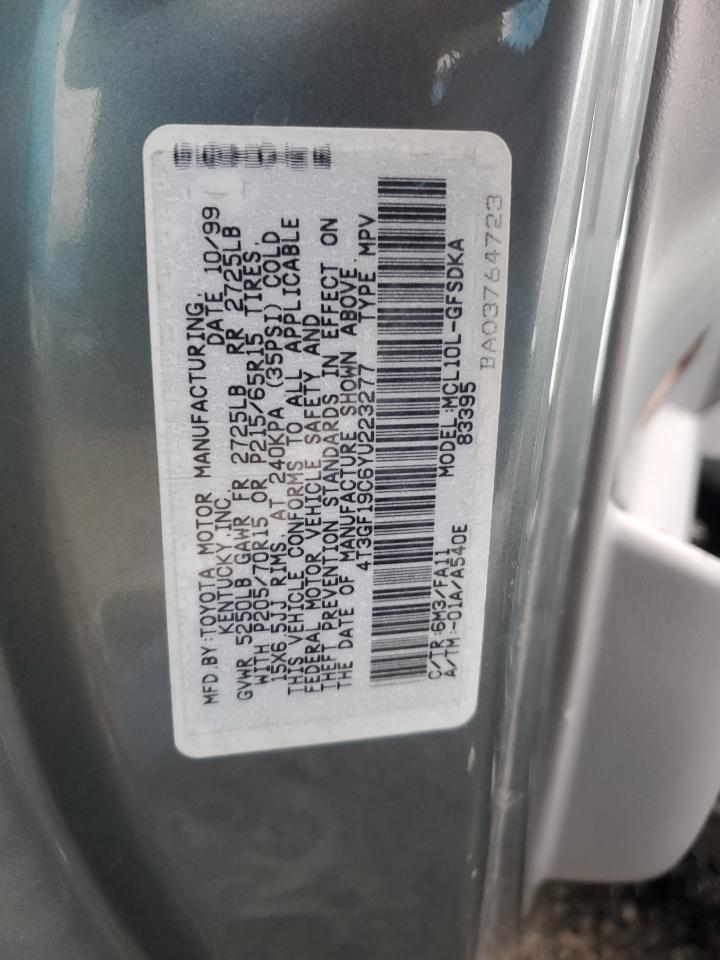 2000 Toyota Sienna VIN 4T3GF19C6YU223277 Copart auction photo, rear end damage thumbnail 13