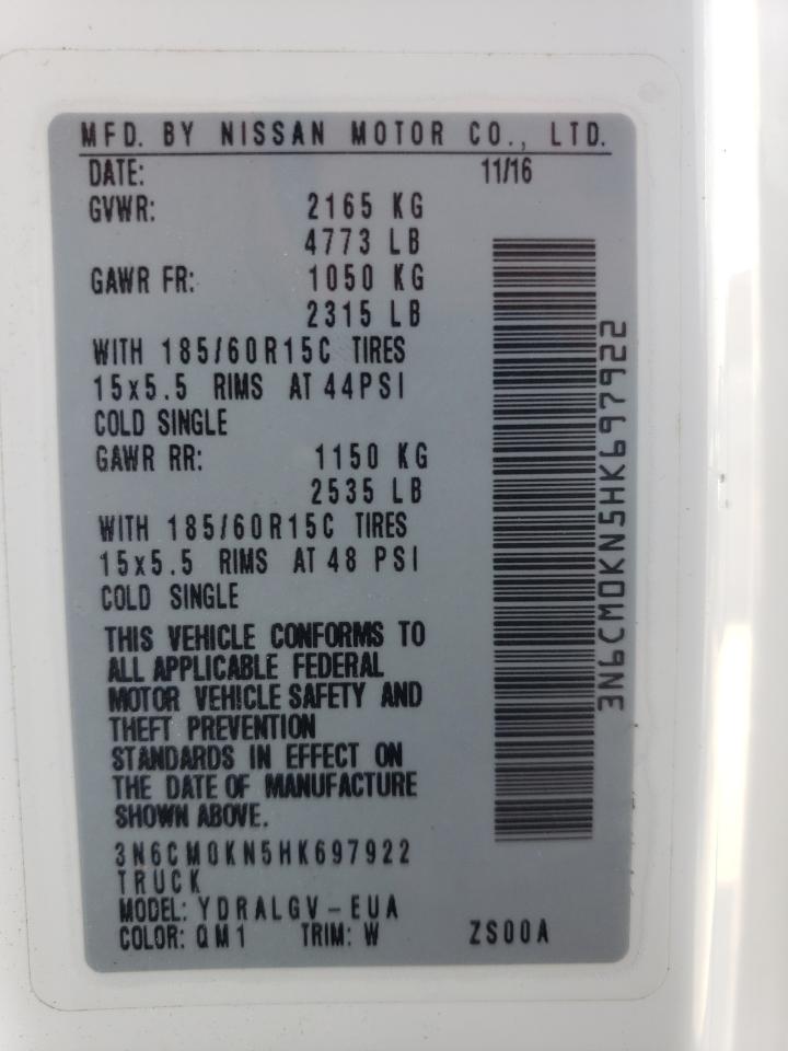 2017 Nissan NV VIN 3N6CM0KN5HK697922 Copart auction photo, rollover / front end damage thumbnail 15