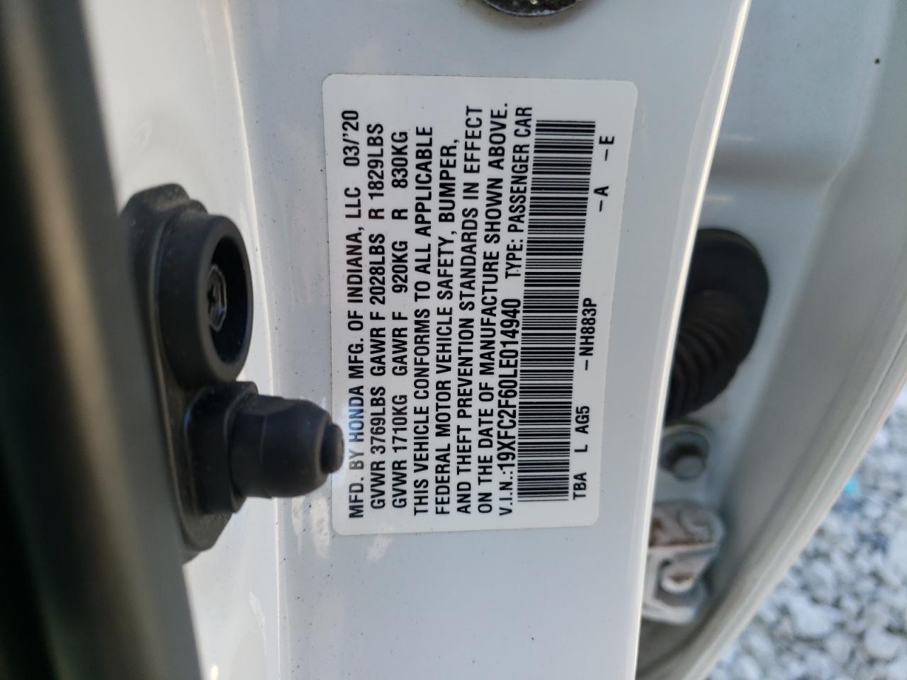 2020 Honda Civic VIN 19XFC2F60LE014940 Copart auction photo, front end / undercarriage damage thumbnail 12