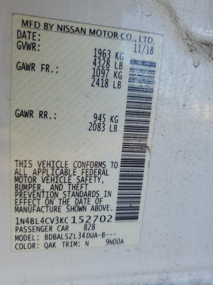 2019 Nissan Altima VIN 1N4BL4CV3KC152702 Copart auction photo, front end damage thumbnail 12