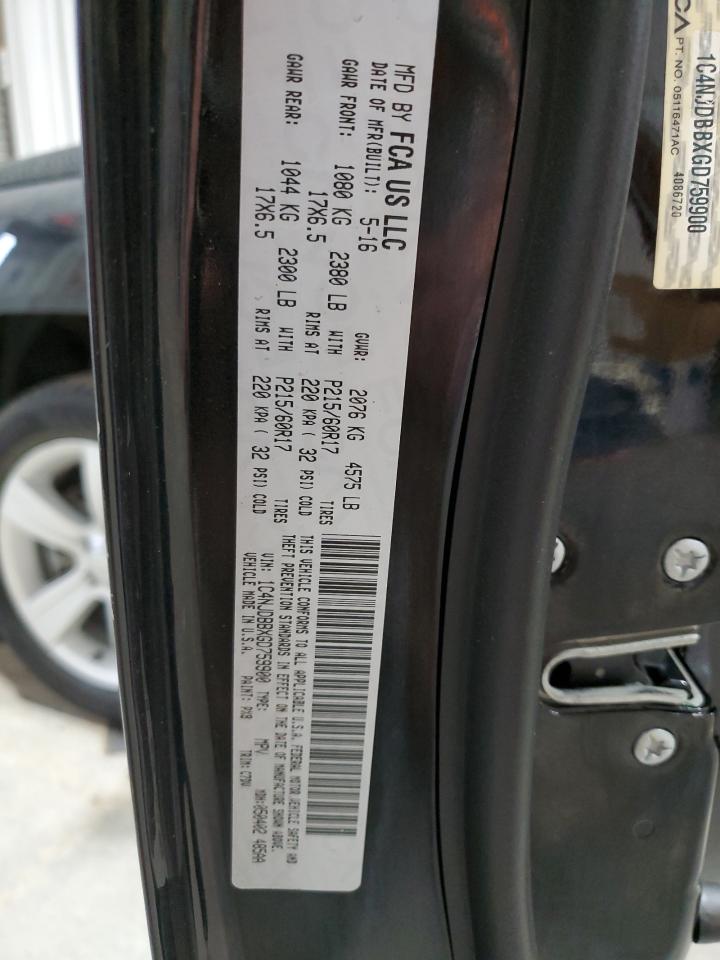 2016 Jeep Compass VIN 1C4NJDBBXGD759900 Copart auction photo, side damage thumbnail 13