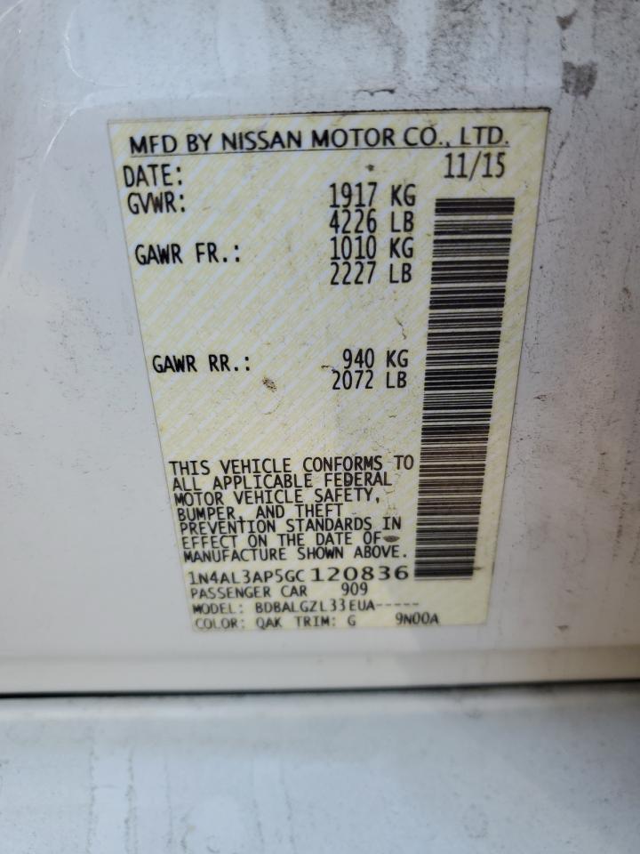 2016 Nissan Altima VIN 1N4AL3AP5GC120836 Copart auction photo, hail damage thumbnail 12