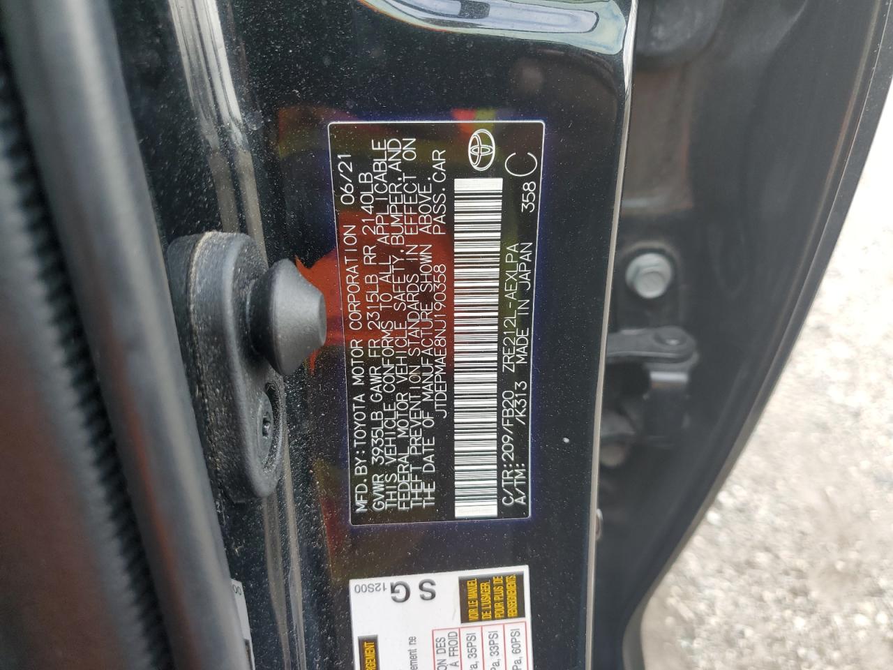 2022 Toyota Corolla VIN JTDEPMAE8NJ190358 Copart auction photo, front end damage thumbnail 12