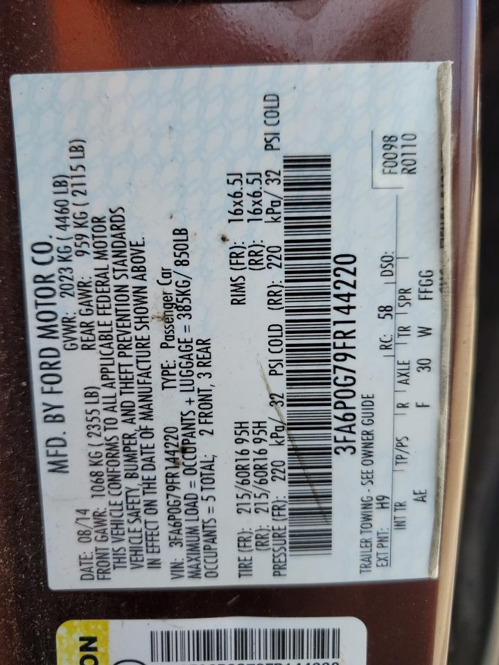 2015 Ford Fusion VIN 3FA6P0G79FR144220 Copart auction photo, front end / side damage thumbnail 13