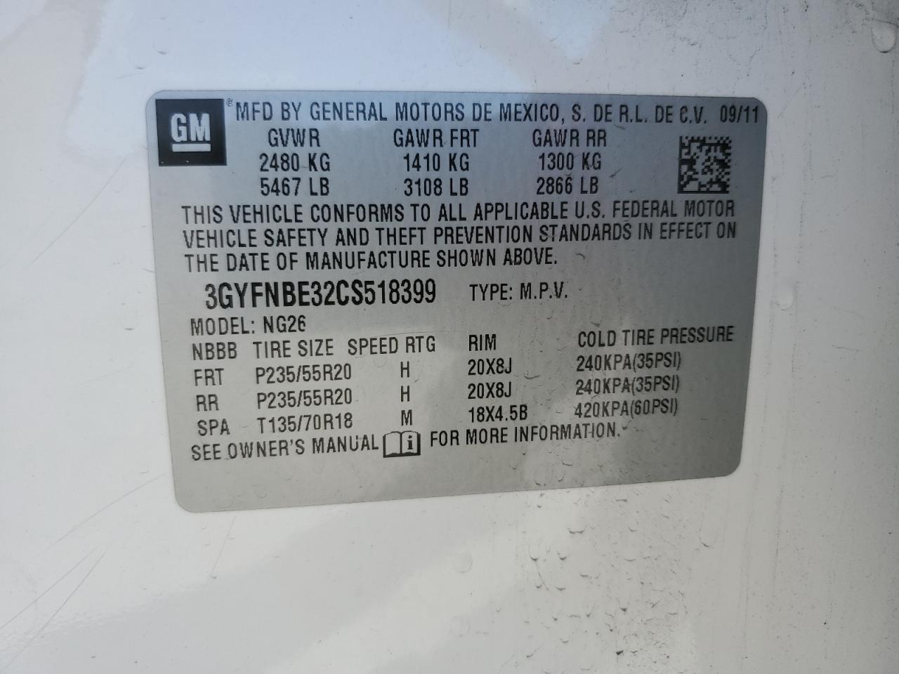 2012 Cadillac SRX VIN 3GYFNBE32CS518399 Copart auction photo, front end / minor dent/scratches damage thumbnail 13