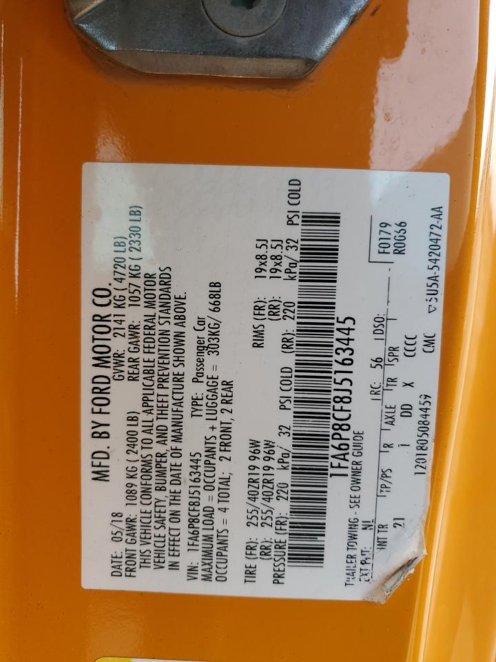 2018 Ford Mustang VIN 1FA6P8CF8J5163445 Copart auction photo, rear end / front end damage thumbnail 12