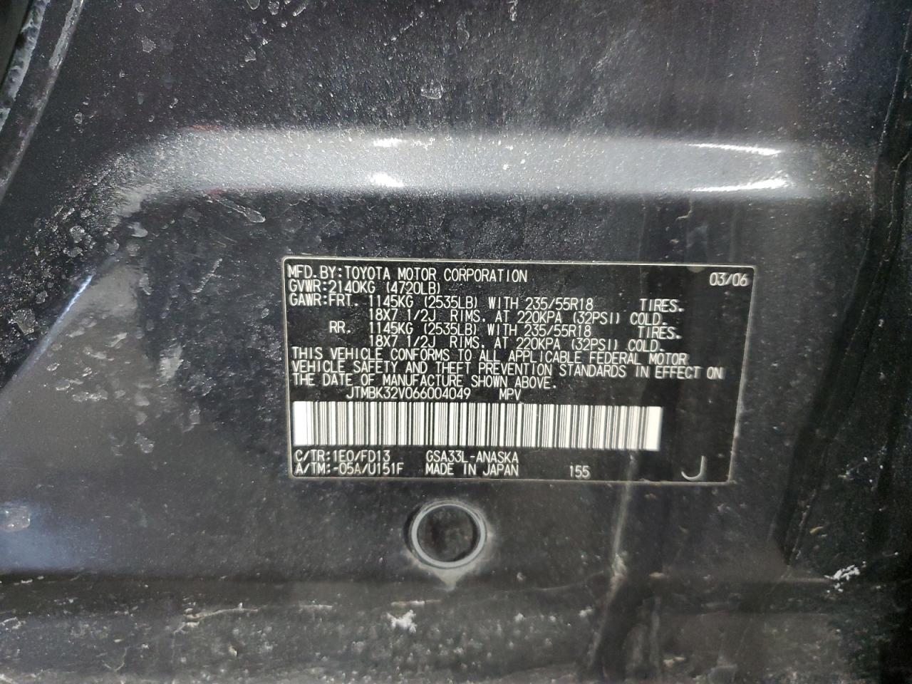 2006 Toyota RAV 4 VIN JTMBK32V066004049 Copart auction photo, side damage thumbnail 15