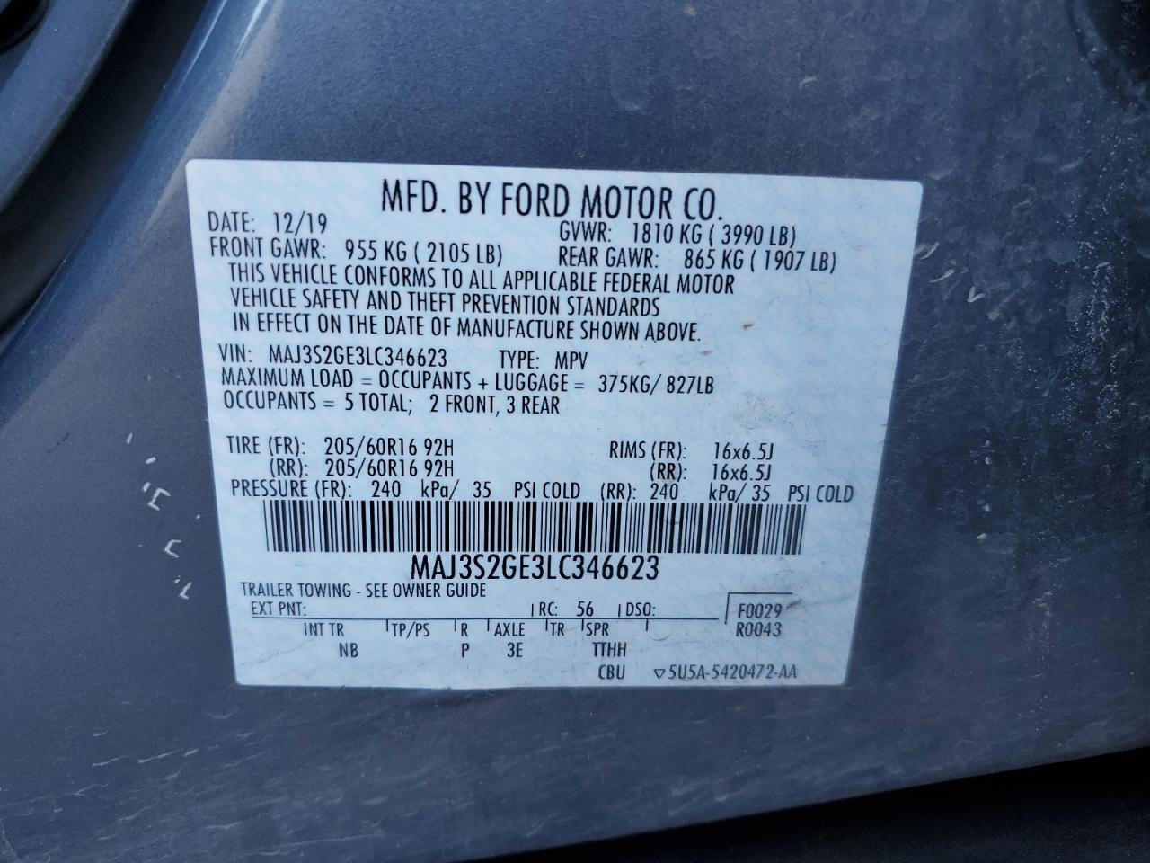 2020 Ford EcoSport VIN MAJ3S2GE3LC346623 Copart auction photo, front end damage thumbnail 13