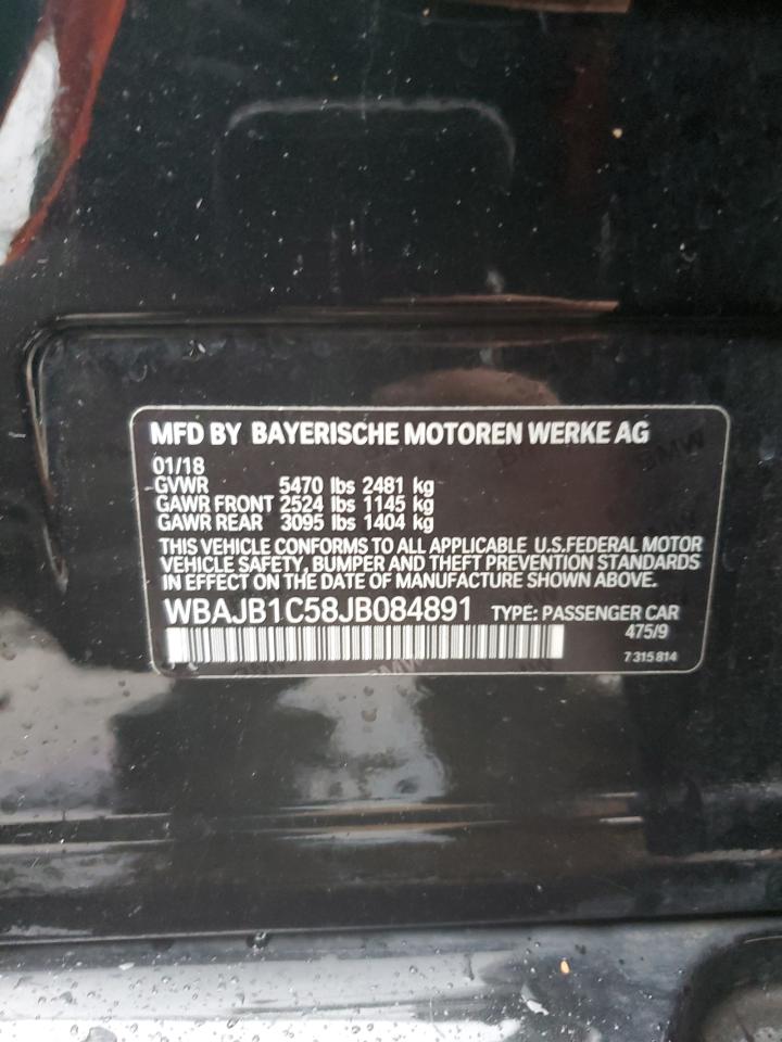 2018 BMW 5er VIN WBAJB1C58JB084891 Copart auction photo, front end damage thumbnail 15