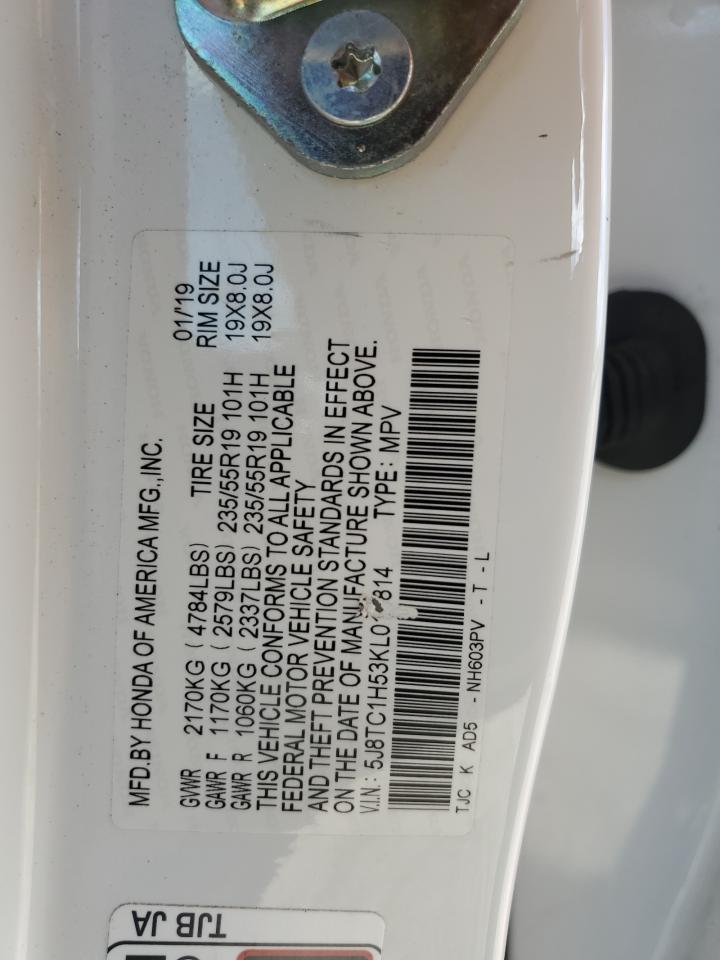 2019 Acura RDX VIN 5J8TC1H53KL018814 Copart auction photo, front end / undercarriage damage thumbnail 15