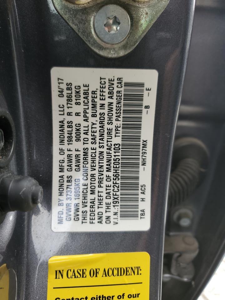 2017 Honda Civic VIN 19XFC2F56HE051103 Copart auction photo, side damage thumbnail 14