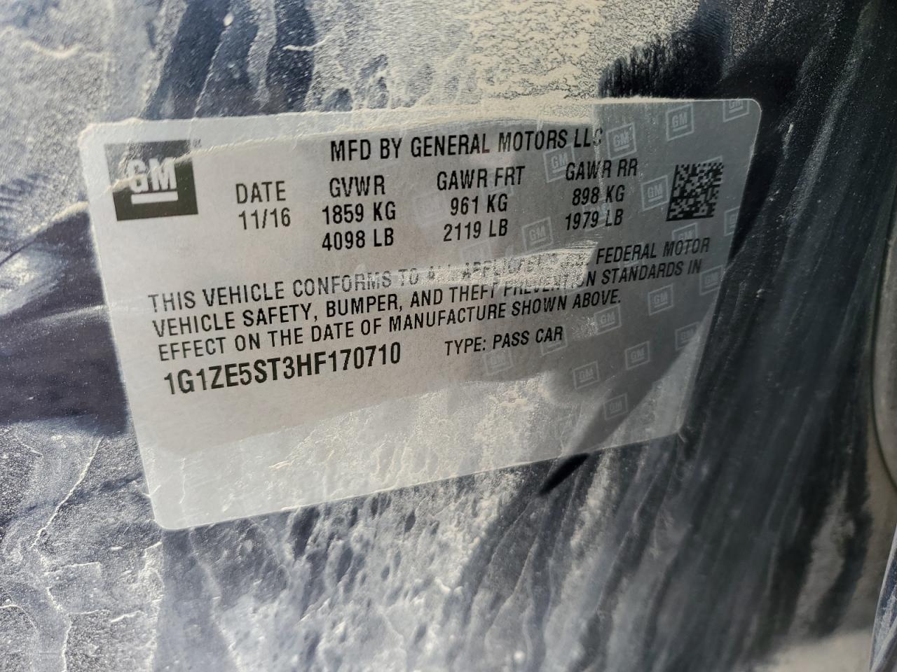 2017 Chevrolet Malibu VIN 1G1ZE5ST3HF170710 Copart auction photo, front end damage thumbnail 12
