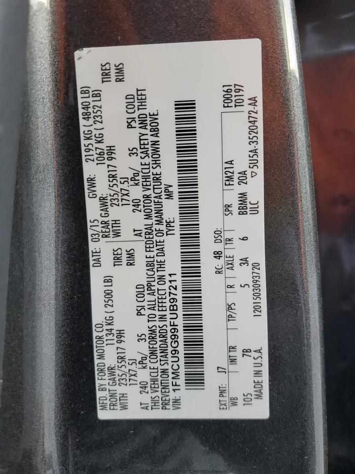 2015 Ford Escape VIN 1FMCU9G99FUB97211 Copart auction photo, side / front end damage thumbnail 13