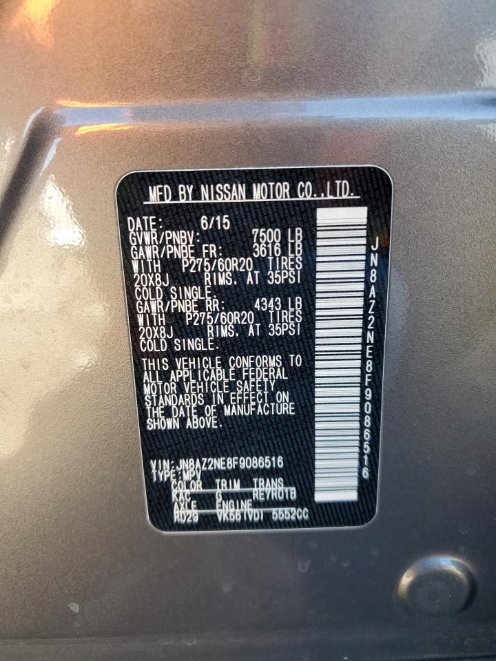 2015 Infiniti QX80 VIN JN8AZ2NE8F9086516 Copart auction photo, normal wear damage thumbnail 13