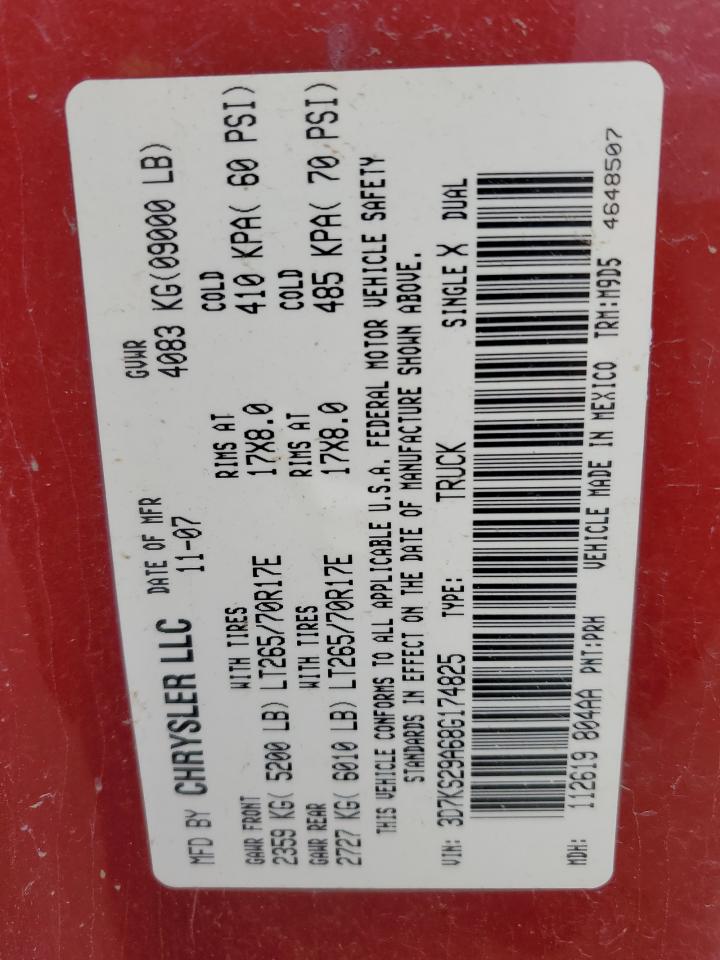 2008 Dodge RAM VIN 3D7KS29A68G174825 Copart auction photo, front end / mechanical damage thumbnail 12