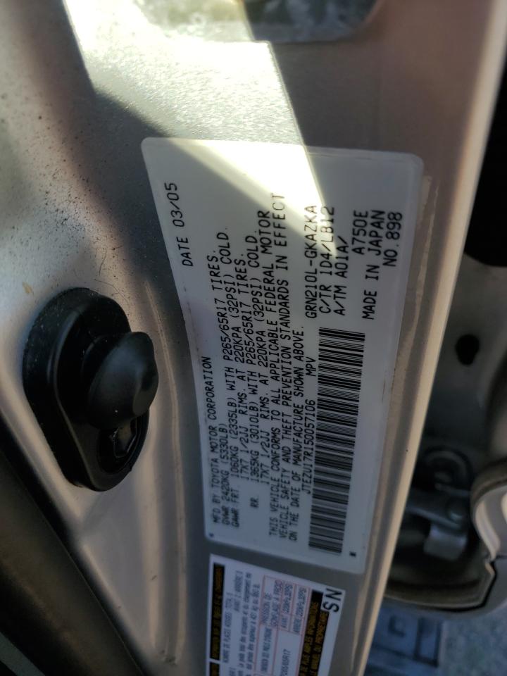2005 Toyota 4Runner VIN JTEZU17R150057106 Copart auction photo, front end damage thumbnail 13