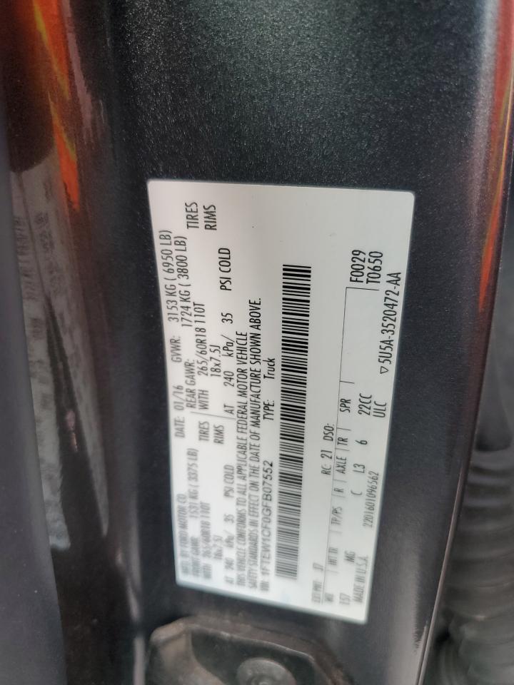 2016 Ford F-150 VIN 1FTEW1CF0GFB07552 Copart auction photo, front end damage thumbnail 12