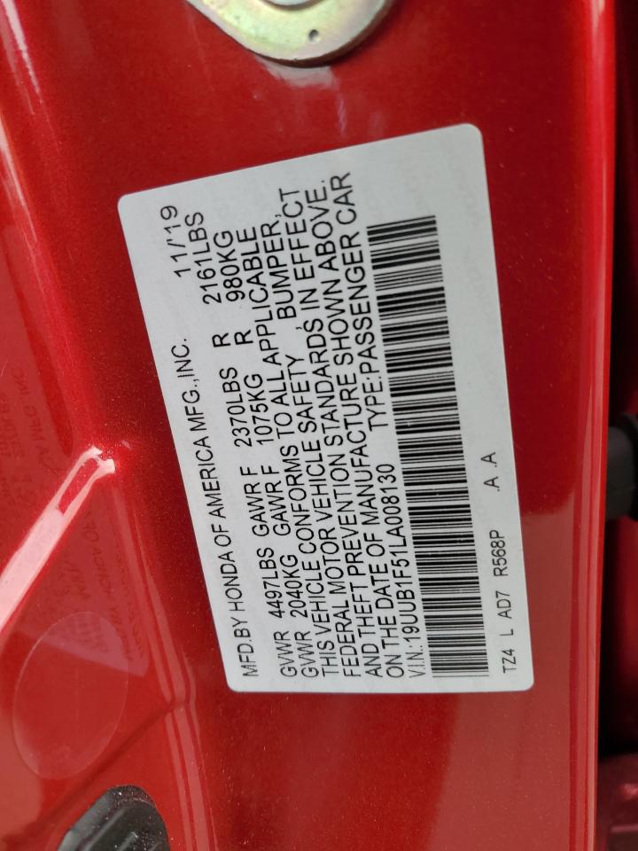 2020 Acura TLX VIN 19UUB1F51LA008130 Copart auction photo, front end damage thumbnail 12