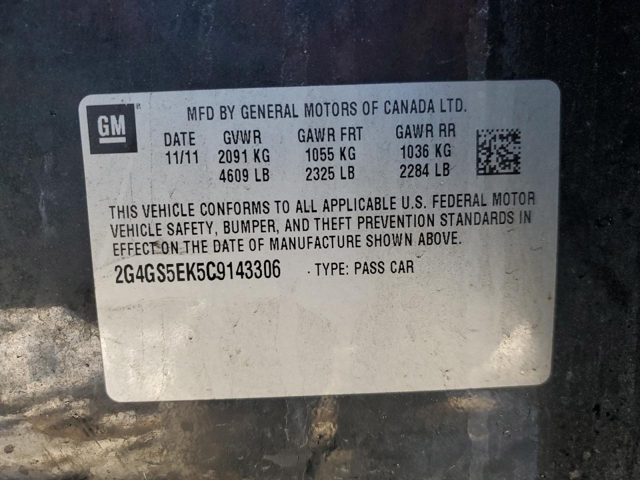 2012 Buick Regal VIN 2G4GS5EK5C9143306 Copart auction photo, all over damage thumbnail 12