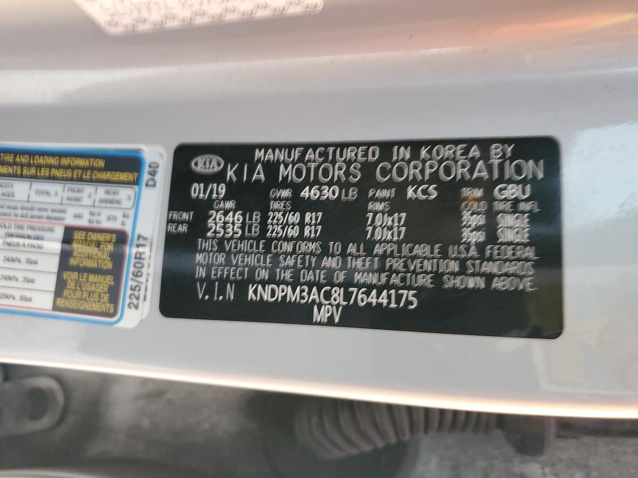 2020 KIA Sportage VIN KNDPM3AC8L7644175 Copart auction photo, rear end damage thumbnail 13