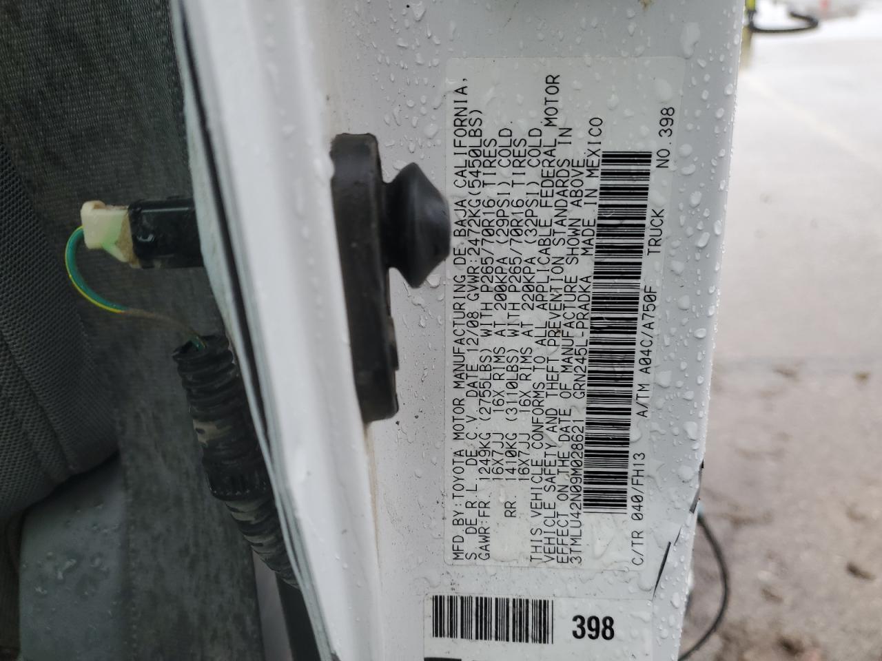 2009 Toyota Tacoma VIN 3TMLU42N09M028621 Copart auction photo, side damage thumbnail 14