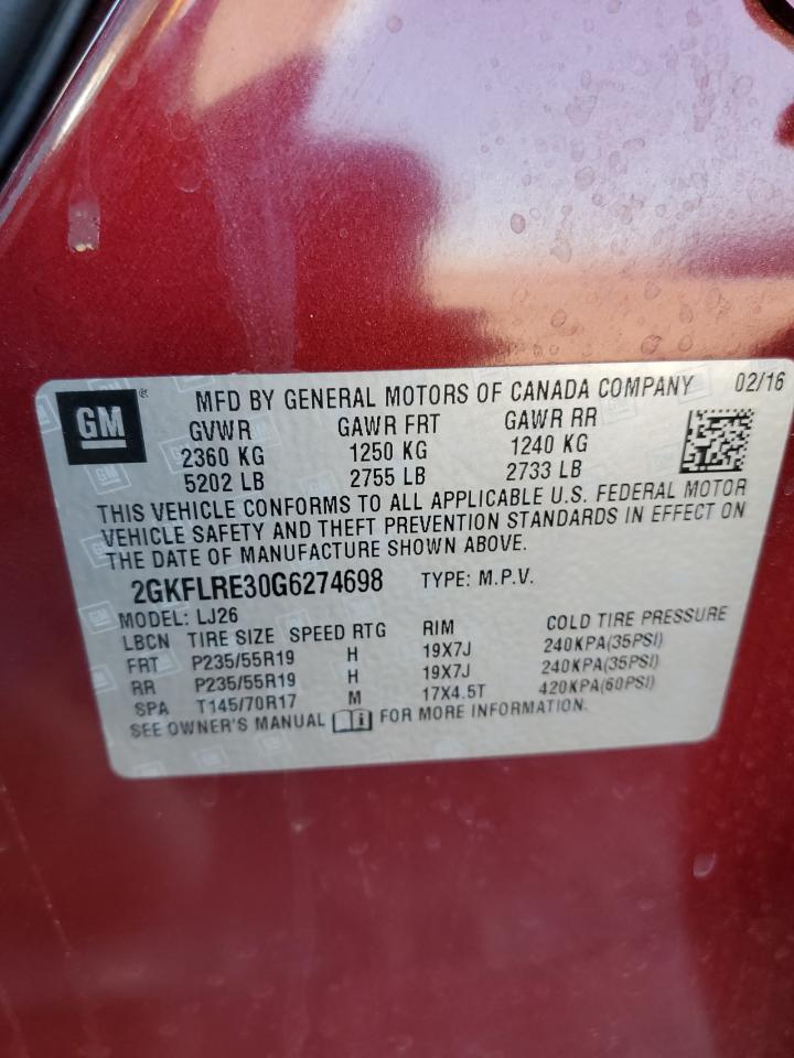 2016 GMC Terrain VIN 2GKFLRE30G6274698 Copart auction photo, front end damage thumbnail 13