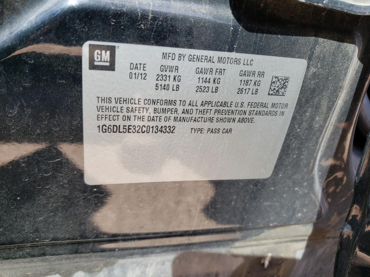 2012 Cadillac CTS VIN 1G6DL5E32C0134332 Copart auction photo, front end / side damage thumbnail 12