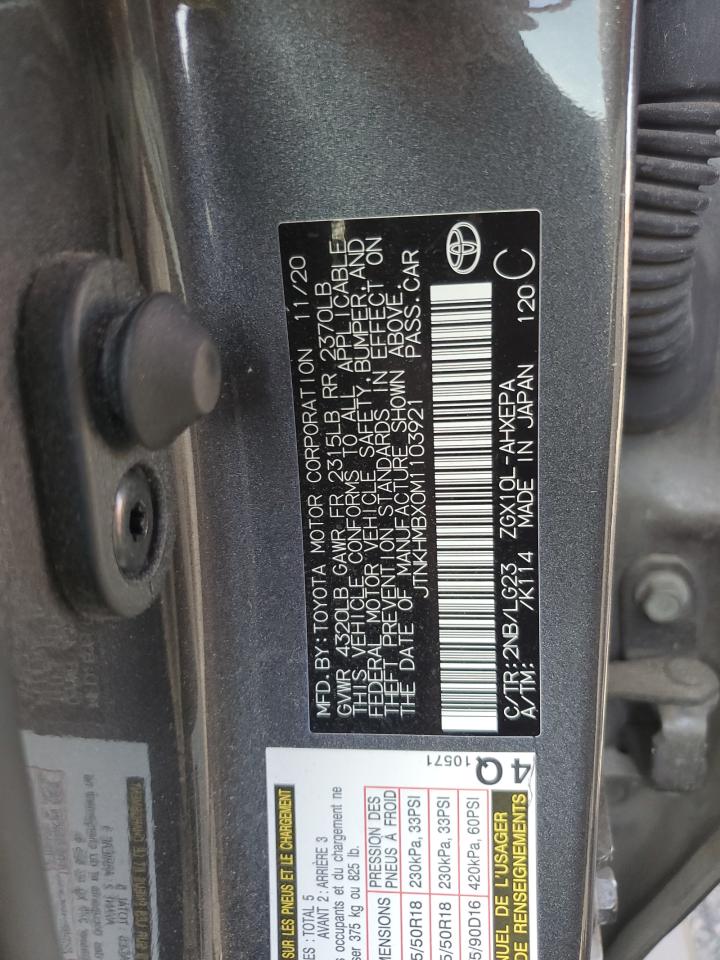 2021 Toyota C-HR VIN JTNKHMBX0M1103921 Copart auction photo, front end damage thumbnail 12
