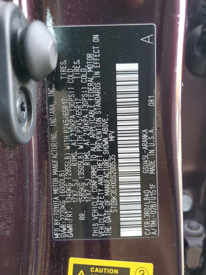 2013 Toyota Highlander VIN 5TDBK3EHXDS200535 Copart auction photo, rear end damage thumbnail 15
