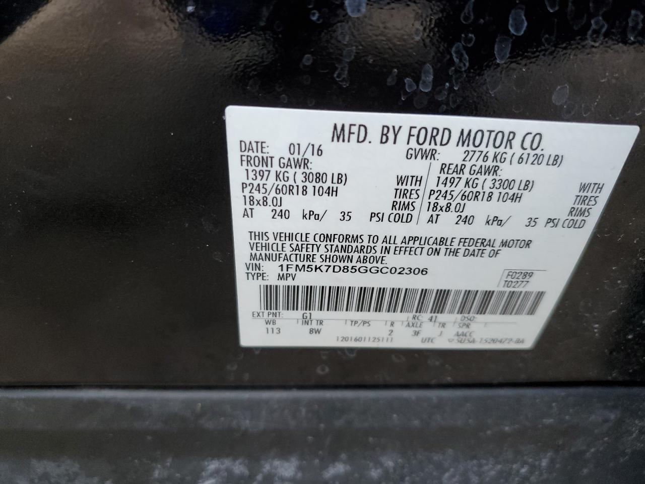 2016 Ford Explorer VIN 1FM5K7D85GGC02306 Copart auction photo, mechanical / minor dent/scratches damage thumbnail 13