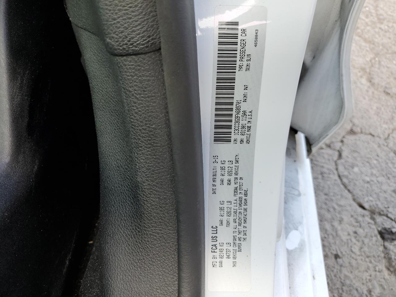 2015 Chrysler 200 VIN 1C3CCCBG9FN689701 Copart auction photo, front end damage thumbnail 12